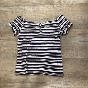 H&M Navy and White Striped Short Sleeve Top